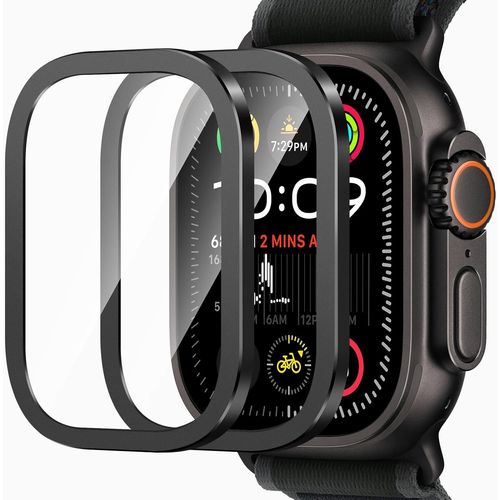 Kgabery-2 Pièces Protection Écran Pour Apple Watch Ultra 49mm,Verre Trempé Cadre Alliage D'aluminium Anti-Rayures Housse Coque Pour Iwatch Ultra,A-Noir