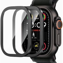 Kgabery-2 Pièces Protection Écran Pour Apple Watch Ultra 49mm,Verre Trempé Cadre Alliage D'aluminium Anti-Rayures Housse Coque Pour Iwatch Ultra,A-Noir