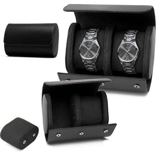Kgabery-Boîte À Montres À 2 Emplacements,Coffret À Montres En Cuir Pu,Écrin,Étui À Montre Voyage Oîte De Montres De Voyage Pour Boîte De Rangement,Coussinets Amovibles-Noir