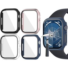 Kgabery-[4 Pièces Mat Coque 41mm Pour Apple Watch Series 8/Series 7 Protection Écran,Rigide Pc Anti-Rayures Housse De Protection Verre Trempé Protecteur Cover (Clair/Noir/Or Rose/Bleu Nuit)