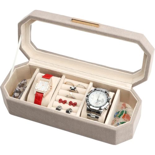 Kgabery-Boîte À Bijoux Pour Femme Et Boîtier De Montre-Organisateur De Bijoux Et Rangement Pour Boucles D'oreilles,Bagues,Colliers,Bracelets,Montres (Gris)