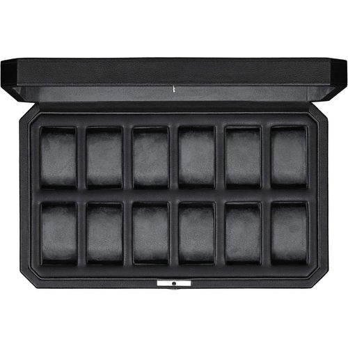 Kgabery-12 Fente De Montre En Cuir Boîte-Montre De Luxe Case Organisateur Affichage,Microsuède Liner,Ecrins Pour Montres Hommes Grand Verre Top (Noir/Gris)