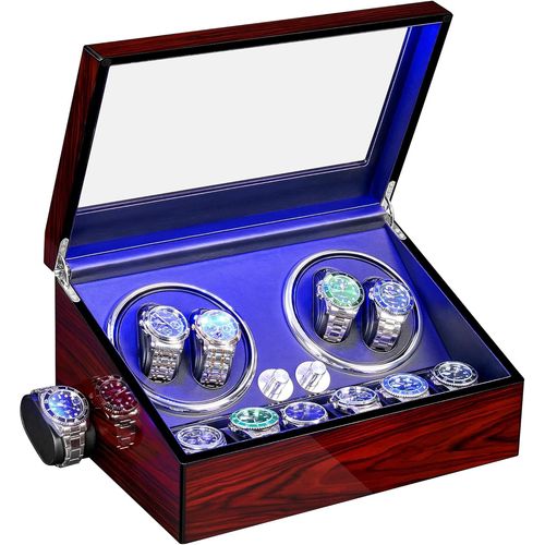 Kgabery-Remontoir Montre Automatique Ecrins Pour Montres Automatiques Pour 4 +6 Boîte À Remontoir De Rangement Supersilencieux Luxueux Watch Winder Led Légère 4 Modes De Rotation Jww002y