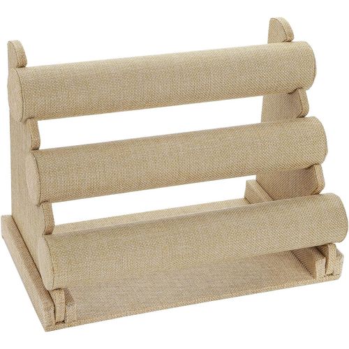 Kgabery-Support De Bracelet À 3 Niveaux,Organisateur De Bijoux,Présentoir À Bijoux Amovible Pour Montre,Collier,Boucles D'oreilles,Bandeau À Cheveux,Lin