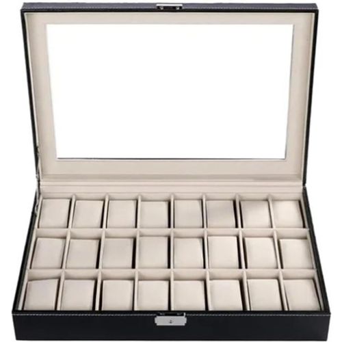 Kgabery-Boîte De Montre,Rangement Pour Montres Avec 24 Emplacements,Vitrine De Montre,Boite De Rangement Montre,Boîte De Rangement Étanche En Cuir Pu Avec Serrure,Pour Coiffeuse De Magasin