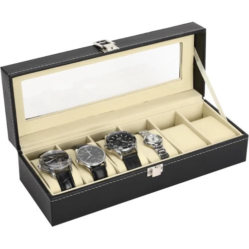 Kgabery-Boîte À Montres À 6 Emplacements,Rangement Pour Montres,Écrin À Montres Pour Hommes,Coffret À Montres Avec Couvercle En Verre,Pour Les Anniversaires,La Fête Des Pères,Noël,Noir