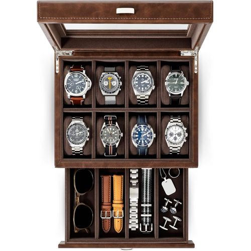 Kgabery-Boîte À Montres À 8 Compartiments Pour Homme¿Disponible En Marron Et Noir|Présentoir De Montre En Cuir Synthétique Pour Homme|8 Boîtiers De Montre|Boîtes De Montre Marron|Boîtes De