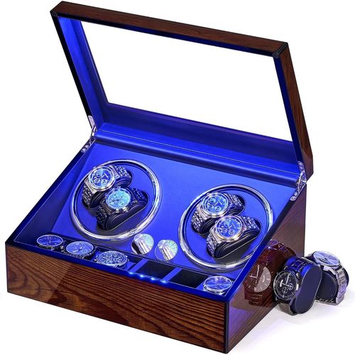 Kgabery-Remontoir De Montre Automatique,Rotate Remontoir À Montres Avec Lumière Led,4 Remontoirs Avec Moteur Silencieux Et 6 Étuis De Rangement Pour Montres,Boîte De Remontoir De Montres,Esyq01y