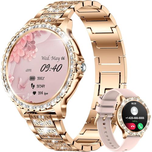 Kgabery-Montre Connectée Femme Bluetooth Appels Pour Android Ios Sport Fitness Activity Tracker Montre Femme Connectée 1,32"" Hd Fréquence Cardiaque Sommeil Moniteur Diamond Rose Or Smartwatch Femme