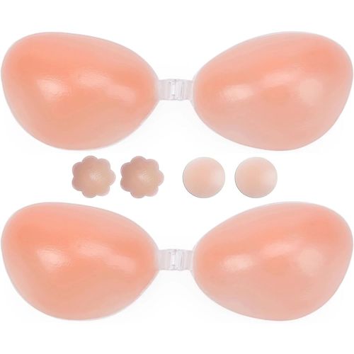 Kgabery-Lot De 2 Soutiens-Gorge Push-Up Super Collants En Silicone Invisibles Pour Femme,Robes De Mariée,Réutilisables Avec 4 Cache-Tétons