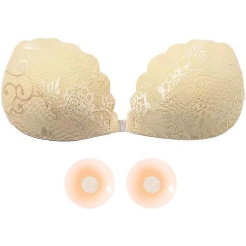 Kgabery-Soutien-Gorge Adhésif Invisible Dos Nu Soutien Gorge Sans Bretelles En Dentelle Réutilisable Push-Up Soutiens-Gorge Silicone Avec 2 Paires Cache Tetons Pour Robes De Mariée Robes De Soirée