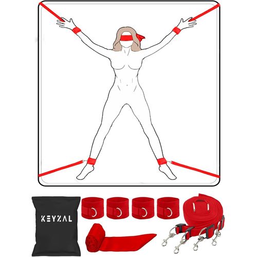Kgabery-Menottes Bdsm Réglables,Kit Bondage Lit Sm,Attaches Poignets Et Chevilles Avec Bandeau Pour Les Yeux,Jouet Sexuel Adulte,Couple,Sextoy Érotique,Plaisir Femme Homme,Accessoires Bdsm (Rouge)
