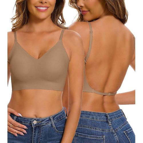 Kgabery-Soutien Gorge Dos Nu Bra Sans Armature Soutien-Gorge Invisible Deep V Soutien-Gorge Push Up Brassiere Profond En U Brassiere Pour Femmes Doux Taille Basse
