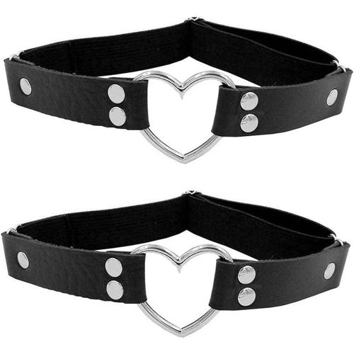 Kgabery-Lot De 2 Porte-Jarretelles Élastiques Réglables En Cuir Synthétique Pu Avec Harnais Punk Gothique¿Anneau De Jambe En Forme De C?Ur À Double Clou,Noir,Taille Unique