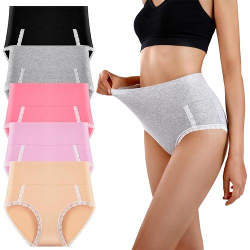 Kgabery-Lot De 5 Culottes En Dentelle Pour Femmes,Taille Haute,En Coton Extensible,Sous-Vêtements Doux,Couverture Complète,Contrôle Du Ventre