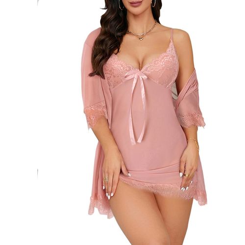 Kgabery-Ensemble De Lingerie Féminine Nuisette Sexy En Dentelle À Col V Avec Robe De Nuit Lingerie Babydoll,Ensemble String,Stockage,4 Pièces