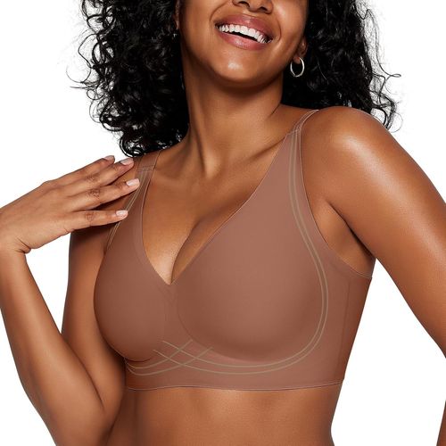 Kgabery-Soutien-Gorge Sans Armature Confortable Brassière Femme Sans Couture Soutien Gorge Push Up Col En V Profond Avec Un Sous-Verre Amovible