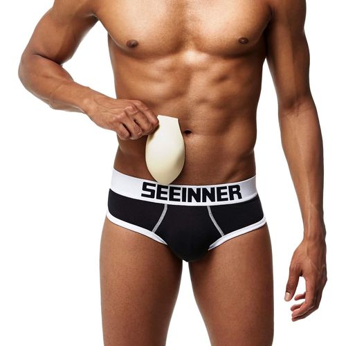 Kgabery-Coton Caleçons Homme Rembourré Boxer Sous-Vêtement Hip-Up Bombé Avant Et Arrière Coussinet Amovible Pour Mettre En Valeur Les Fesses