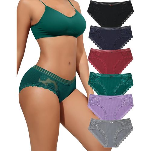 Kgabery-Lot De 6 Culottes Coton Pour Femmes Doux Bikini Slips Hipster Confort En Dentelle Sous-Vêtements Multipacks S-Xl