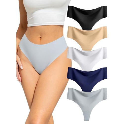Kgabery-String Tanga Sans Couture Femme,Invisible Culotte Taille Haute,Slip Microfibre Femme Chic,Seamless Sous Vêtements Sport,Confortable Underwear Thong Women,Panties Multipack,Lot De 5