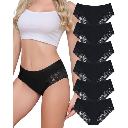 Kgabery-Culotte Femme Coton Slip Dentelle Sous-Vêtements Mi-Taille Hipster Confort Elasticité Panties Respirantes Lot De 6