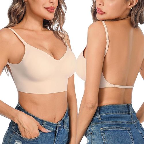 Kgabery-Soutien Gorge Dos Nu Invisible Soutien Gorge Push Up Pour Femme Deep V Soutien Gorge Sans Armature Brassiere Dos Bas En U Soutien Gorge Dos Transparent S-Xl