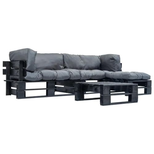 Prolenta Premium - Salon De Jardin Palette 4 Pcs Avec Coussins Gris Bois