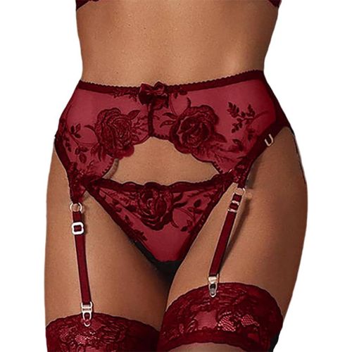 Kgabery-Porte-Jarretelle Sexy Ensemble Femme Nuisette Lingerie Avec 4 Ajustable Bretelles Dentelle Florale Transparente String Et Haute Taille N?Ud Porte Jarretelle Deux Pièces Vintage