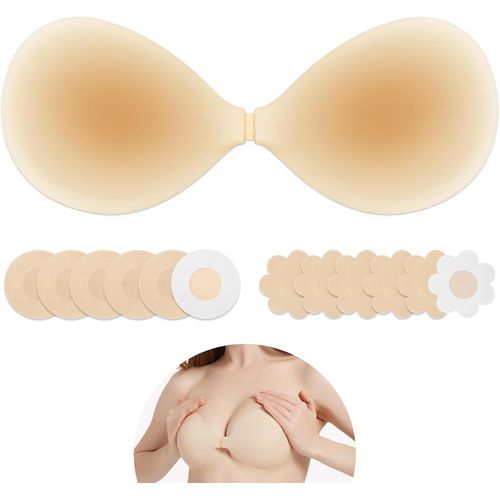 Kgabery-Upgraded Soutien-Gorge Adhésif Push-Up,Ultra-Thin Soutien-Gorge Dos-Nu Pour Robe Dos-Nu,Soutien-Gorge Invisible Avec 12 Cache-Tétons