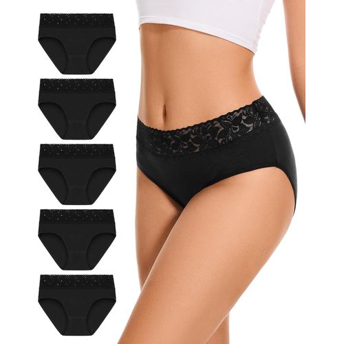 Kgabery-Culotte Femme Coton Lot De 5¿Dentelle Slip Taille Basse Hipster Sous-Vêtements Confort Elasticité Bikini Lavable Doux Packs Multiples Respirante