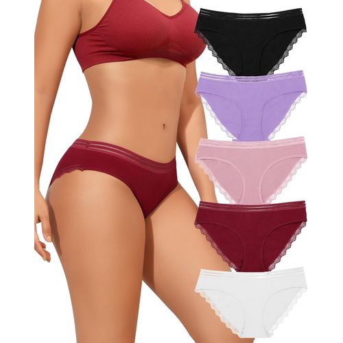Kgabery-5 Culotte Femme Coton Slips Dentelle En Dentelle Évasée Hanches Respirantes Bikini Hipster