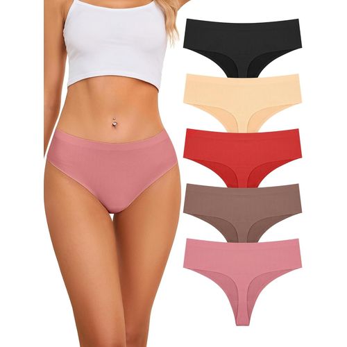 Kgabery-Strings Tanga Femme Sans Couture Chic,Culottes Taille Haute Feminin Sous-Vêtements,Tanga Slip Sport Femme,Invisible Multipack Seamless Thong,Confortable Women Underwear Tanga,Lot De 5