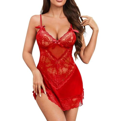 Kgabery-Lingerie Femme Décolleté Dos Nu Teddy Babydoll Dentelle Ensembles De Lingerie Maille Nuisette One-Piece Lingerie Fendue Sous Vetements