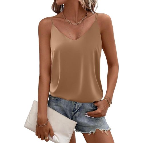 Kgabery-Débardeur Camisole En Satin De Soie Avec Col En V Et Bretelles Spaghetti Sexy Pour Femme,Tailles S À Xxl