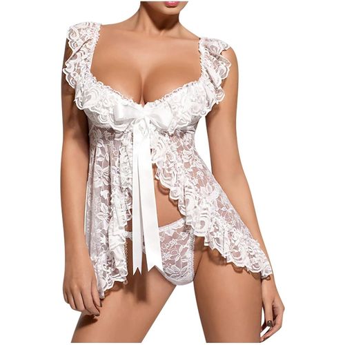 Kgabery-Femme Sexy Nuisette Dentelle Florale Lingerie Mini Chemise De Nuit Avec String Babydoll Vêtements De Nuit Coquine Dentelle Transparente Robe De Nuit Courte Dos Nu