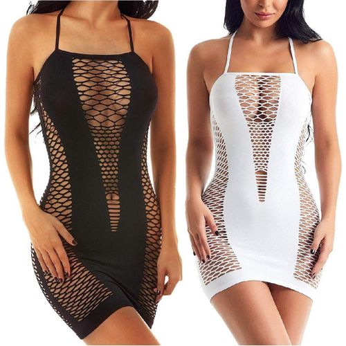 Kgabery-2-Pack Fond De Robe Femme Mini Robe En Résille V-Orné Chemise De Nuit Jupon Elégant Courte Bretelle Réglable
