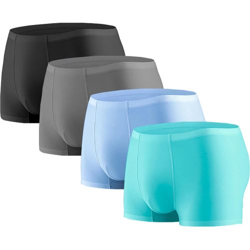 Kgabery-Lot De 4 Boxer Homme Soie Glacée Respirants Calecon Anti-Frottements Sans Coutures Cool Dry Sous-Vêtements Léger Doux Et Confortables Caleçons