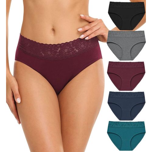 Kgabery-Lot De 5 Culottes En Coton Pour Femme Avec Taille En Dentelle Et Jambes Hautes