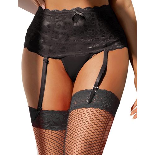 Kgabery-Femme Porte-Jarretelle Sexy Grande Taille Haute Dentelle Transparente Bas Porte Jarretelles Guepiere Ensemble Bas Et Jarretières Lingerie Et Vêtements Sexy 4 Sangle Avec G-String
