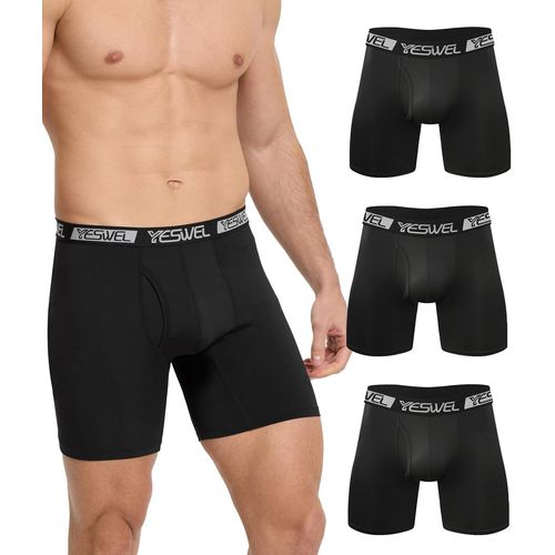 Kgabery-Boxers Homme Long Lot De 3,Caleçon Homme Respirants Avec Braguette,Sous Vêtements Sans Étiquette Irritante Et Doté De Technologie D¿Évacuation De L¿Humidité (M¿Xxl)