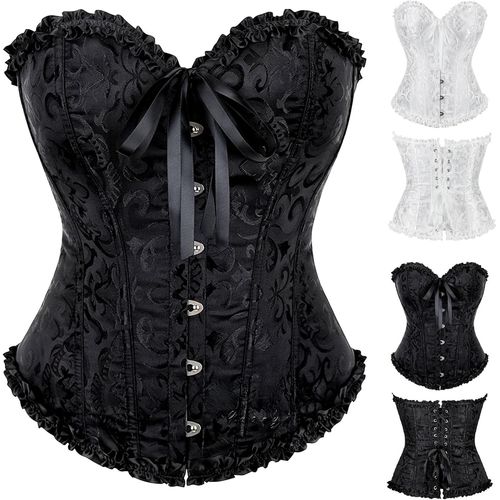 Kgabery-Corset Femme,Broderie Bustier Classique,Sexy Steampunk Gothique Bustier Top Noir