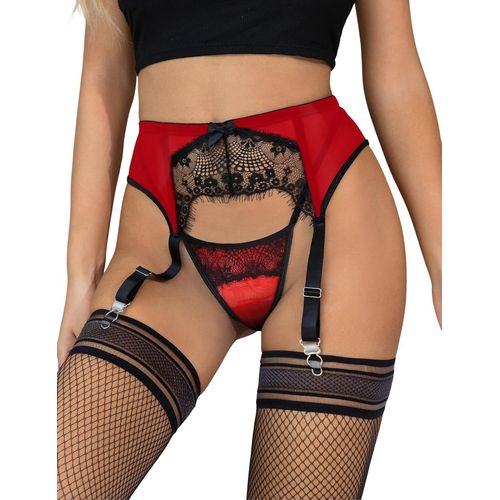 Kgabery-Porte Jarretières Sexy Femme Dentelle 4 Sangle Réglable Grande Taille Transparente Guepiere Porte-Jarretelle Tenue Sexy Hot Lingerie Sexy Et Vêtements Avec G-String
