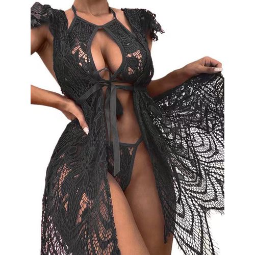 Kgabery-Ensemble De Lingerie Dentelle Femme 3 Pièces Sous Vêtements Femme Dentelle Avec Soutien-Gorge Et String Lingerie De Nuit Femme Taille Unique