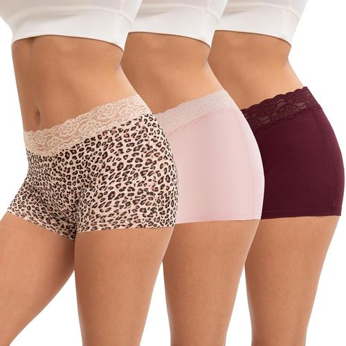 Kgabery-Boxer Femme Coton Dentelle Caleçon Court Culotte Shorty Avec Entrejambe 100% Coton Lot De 3
