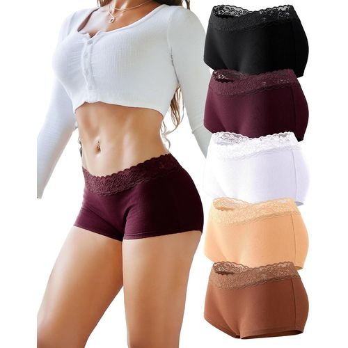 Kgabery-Boxer Femme Coton Shorty Culottes Pour Femme Sous Vetements Feminins Slip Coton Culotte Dentelle Lot De 5
