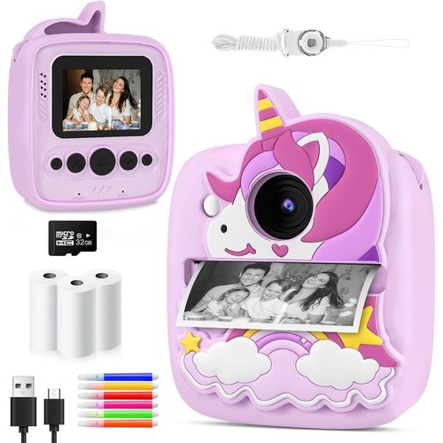 KGABERY-Appareil Photo Instantané Enfants,Hd 48Mp Appareil Photo Enfants Avec Papier D'Impression Et Carte 32Gb,Jouet Cadeau Pour Garçons Filles De 3 À 12 Ans (Violet)