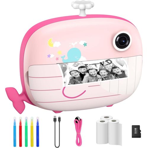 KGABERY-Appareil Photo Instantané Enfants,10X Zoom 1080P Appareil Photo Numérique Enfant Caméra Vidéo Avec Écran De 2,4 Pouces Papier D'Impression Carte Tf 32 Go,Cadeau Pour Filles Garçons 3-14 Ans