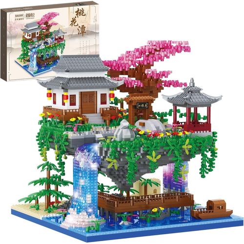 KGABERY-Piscine De Fleurs De Pêcher Architecture Maquette,3320Pcs Ancienne Scène De Rue Chinoise,Mini Nano Blocs,Set De Construction Et Modèle De Collection Pour Adultes,Enfants,Non Compatible Avec L