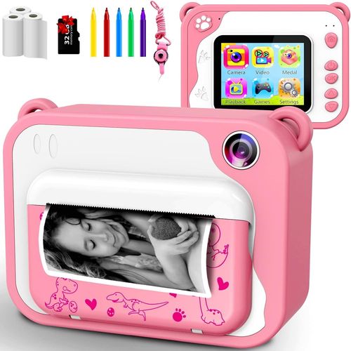 KGABERY-Appareil Photo Instantané Numérique Enfants,Avec Papier D'Impression,Caméra Jouet 1080P Hd Avec Écran De 2.4"",Carte Tf 32G,Cadeau Pour Filles Garçons 3-12 Ans-Rose