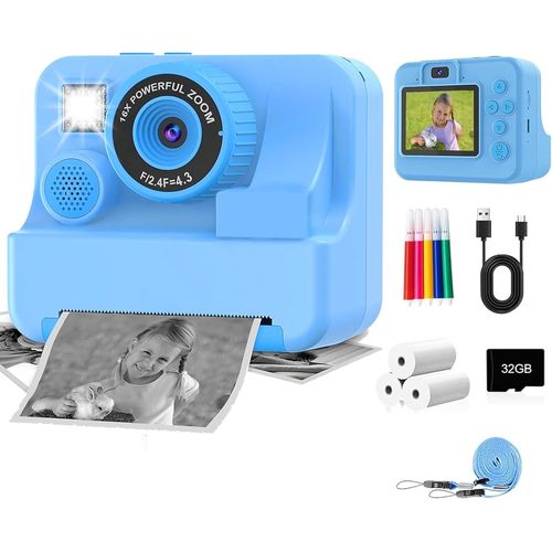 KGABERY-Appareil Photo Instantané Pour Enfants Avec Carte De 32 Go,Caméra Hd 1080P Pour Enfants,Impression Instantanée,Appareil Photo Numérique Pour Enfants Avec 3 Rouleaux De Papier D'Impression Et